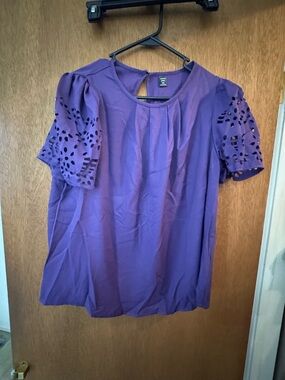 SHEIN Purple Eyelet Puff-Sleeve Blouse
